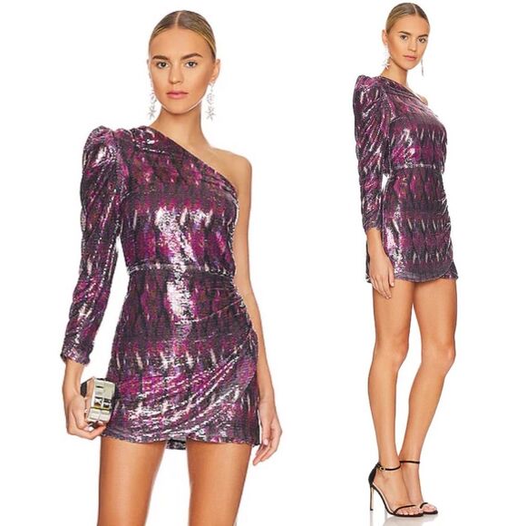 MISA Revolve Nova One-Shoulder Sequin Mini Dress, Purple, NWT, Size M - Picture 4 of 16
